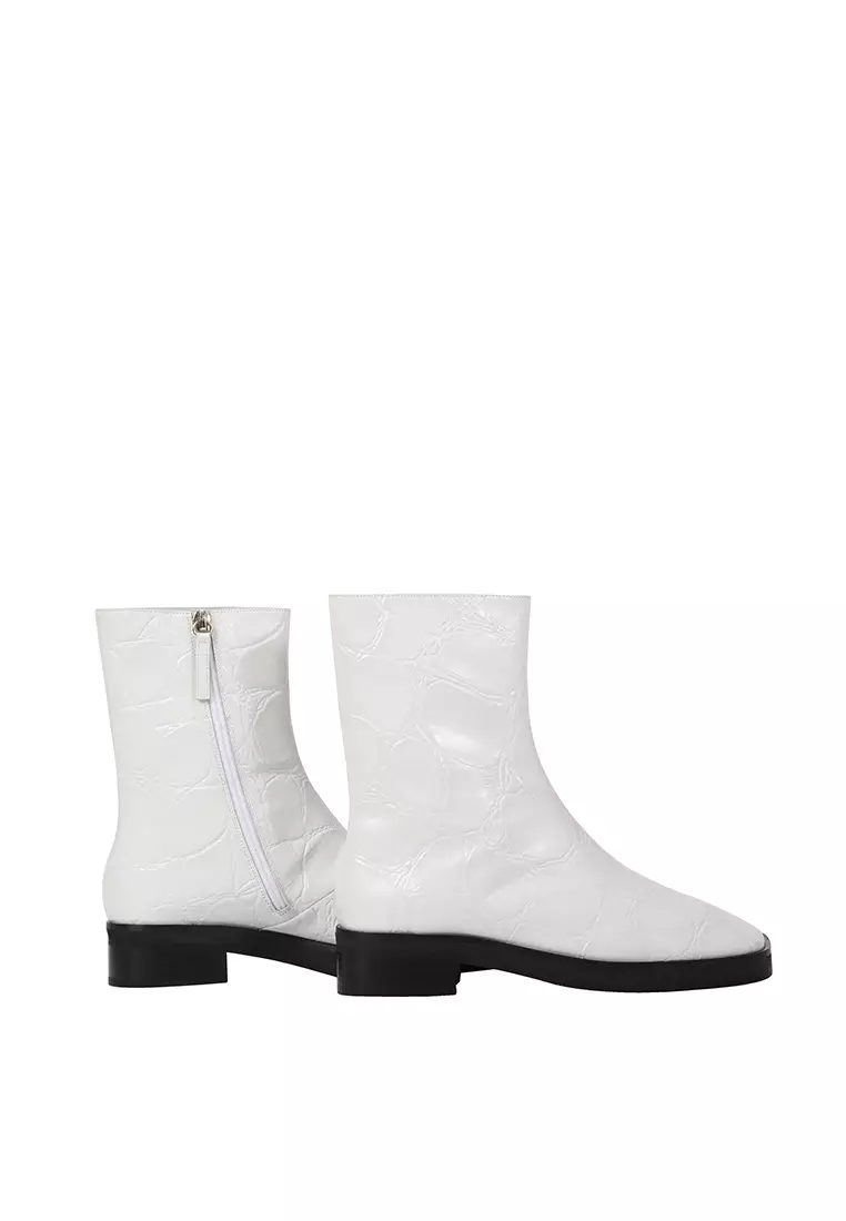 BERACAMY QUENTIN Zip Ankle Boots - Croc-Embossed White