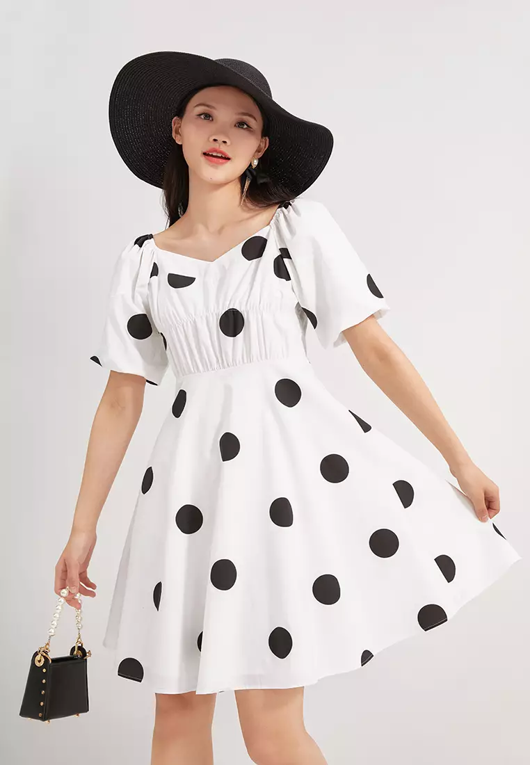 Square Neck Polka Dot Mini Dress