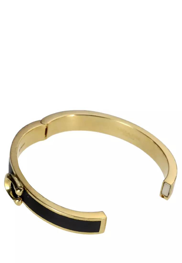Signature Push Hinged Bangle Bracelet in Gold/ Black F67480