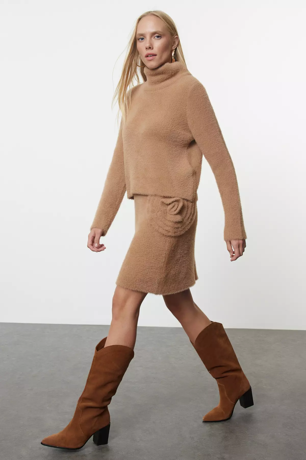 Soft Textured Camel Knitwear Set