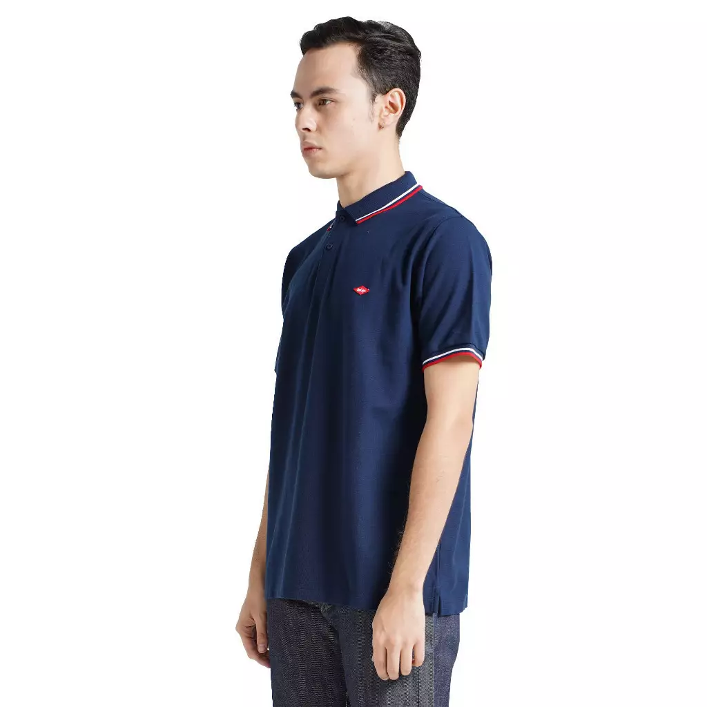 Lee Cooper Polo Shirt Stripe Diamond Logo Navy
