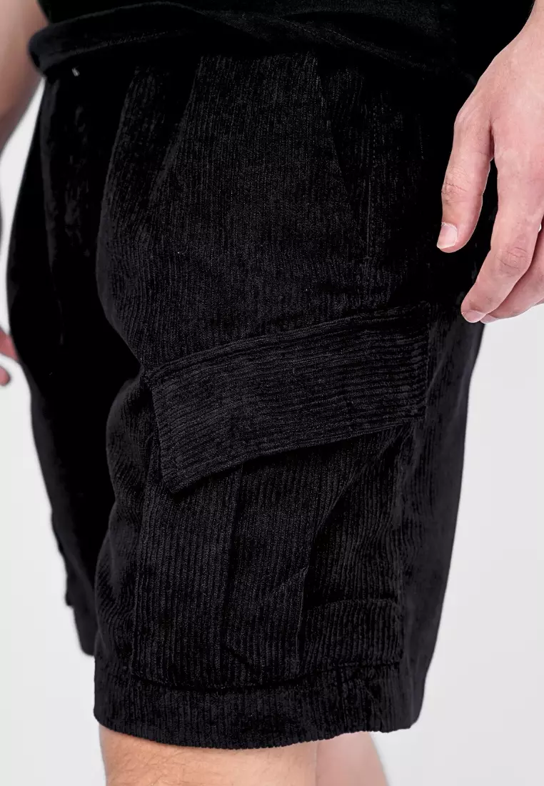 Ryusei Celana Cargo Pendek Corduroy Hitam Short Pants Premium Daily Wear