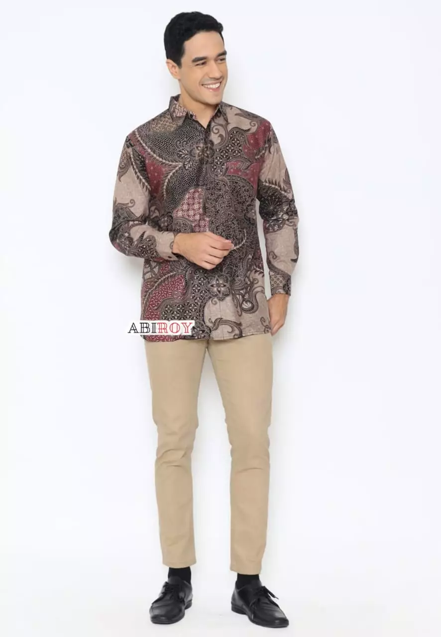 Kemeja Batik Pria Premium Slimfit Elegant Modern Lengan Panjang Trijata Ungu