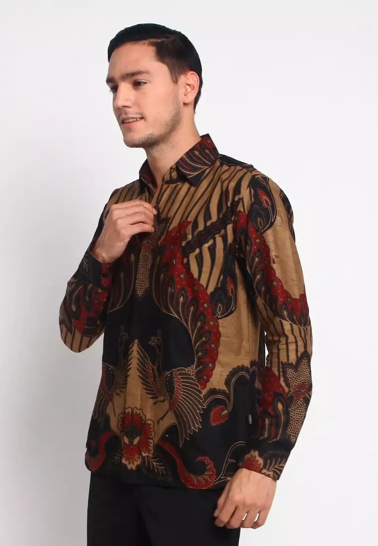 Kemeja Batik Pria Premium Slimfit Elegant Modern Lengan Panjang Baladewa Maron