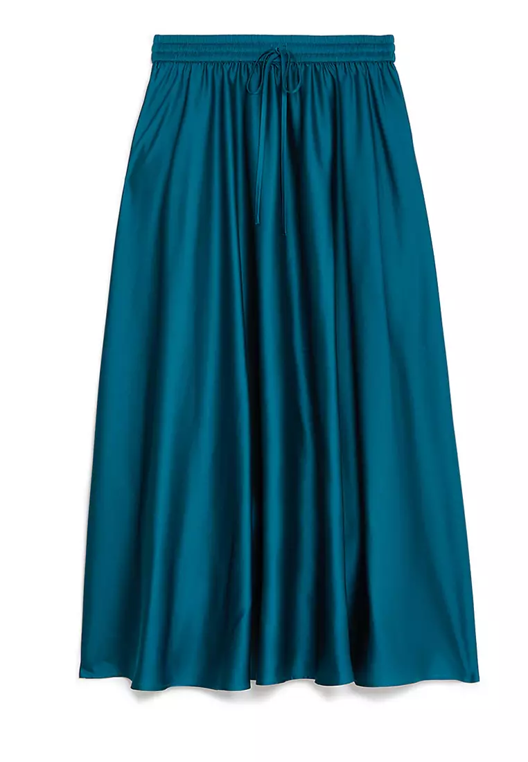 Midi Satin A Line Skirt