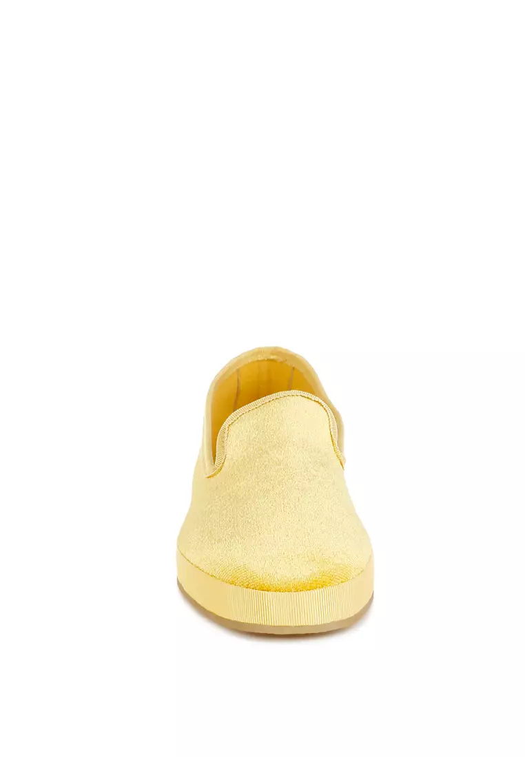 Velvet Round Toe Slip-On Sneakers in Light Yellow