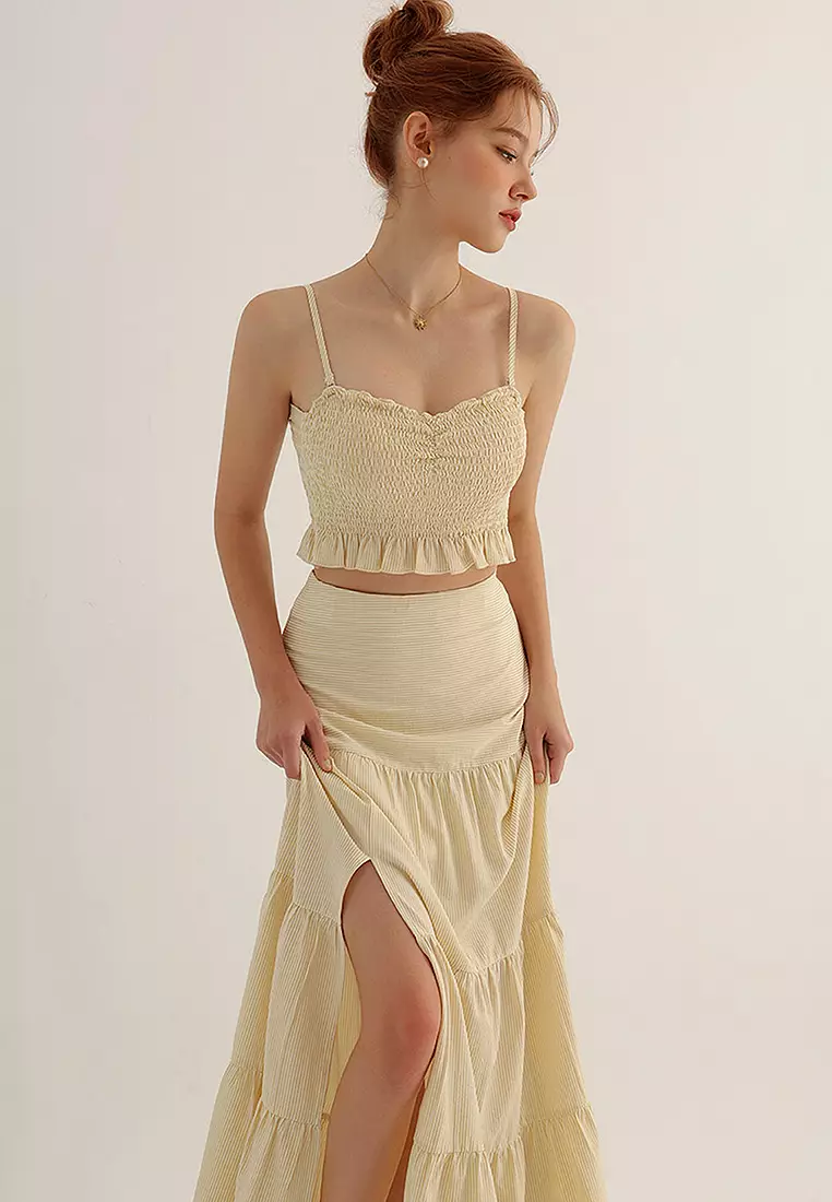 Striped Tiered Maxi Skirt