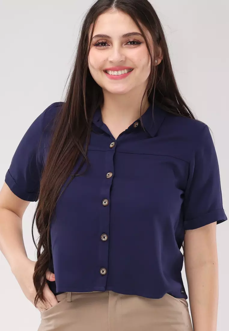 Single Twill Woven Short Sleeves Blouse