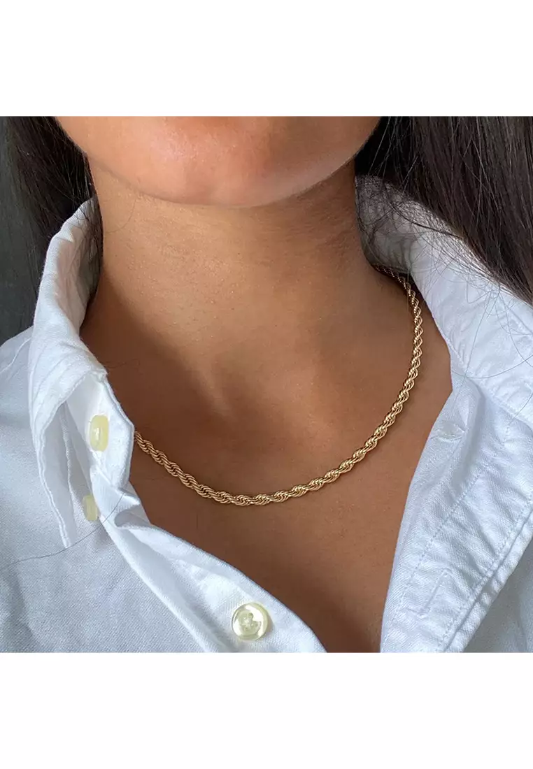 916/22K Gold Hollow Rope Chain Necklace R004 (3.20MM, 44CM)