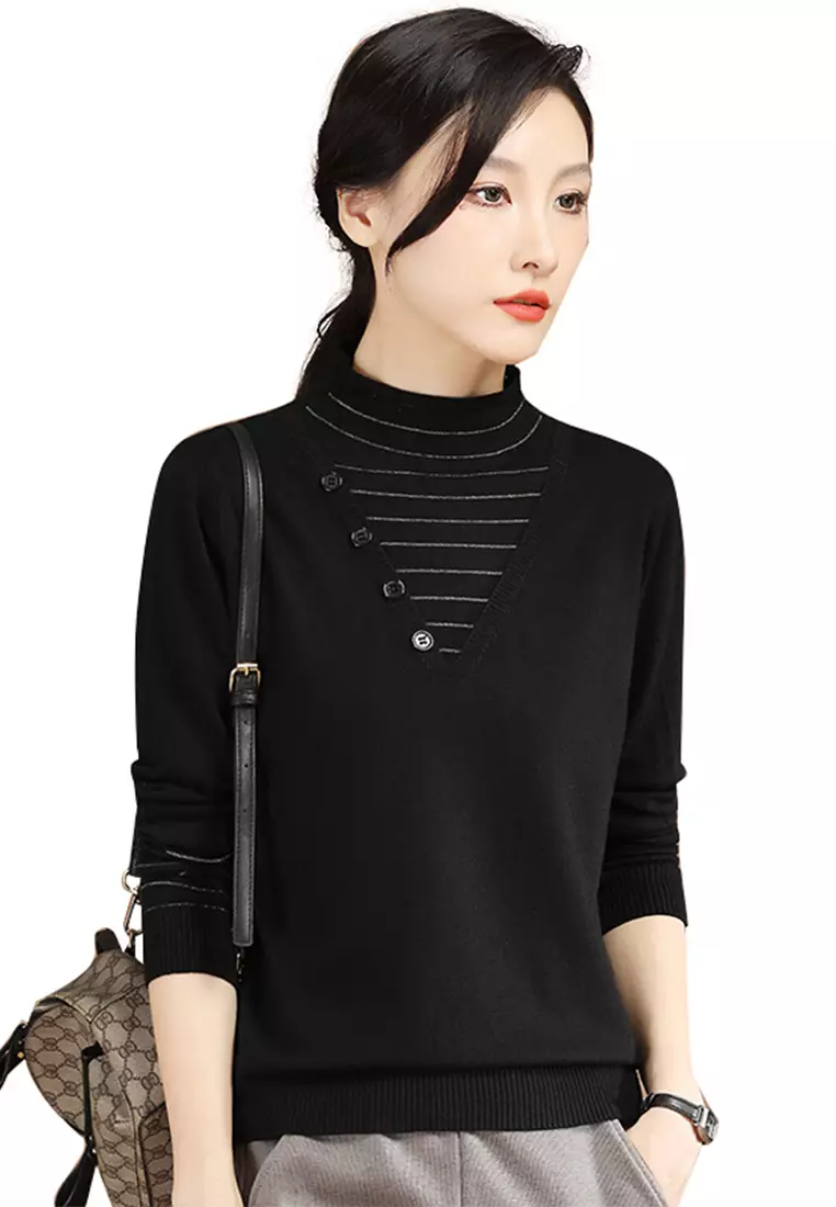 Buy A IN GIRLS Simple Striped Turtleneck Sweater 2024 Online
