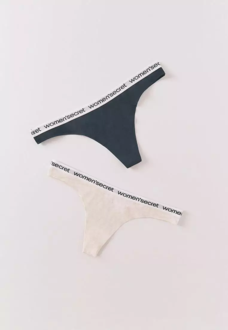 Pack Of Cotton Thongs With Logo