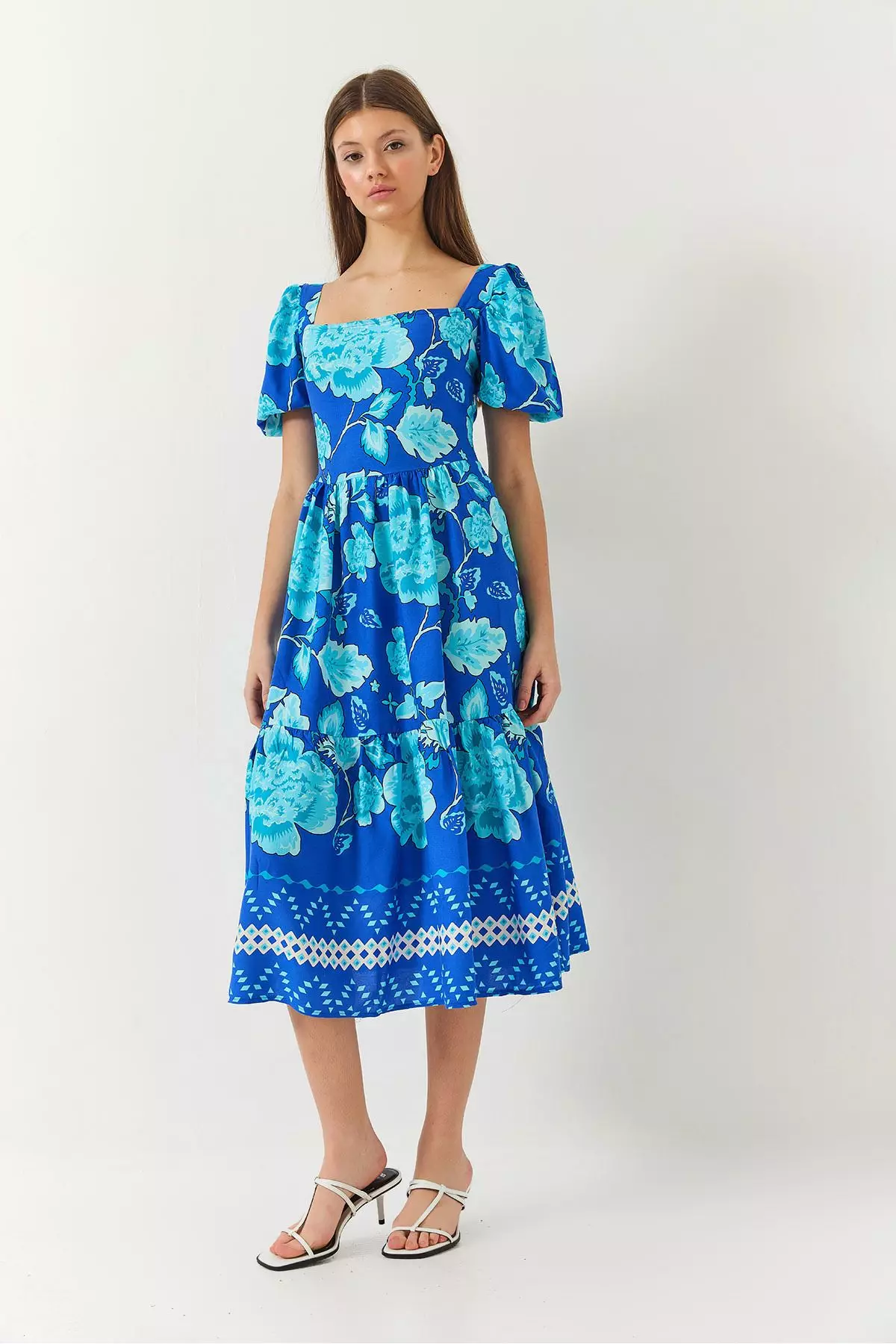 Women's Watermelon Sleeve Square Neck Patterned Tericotone Dress 60261412