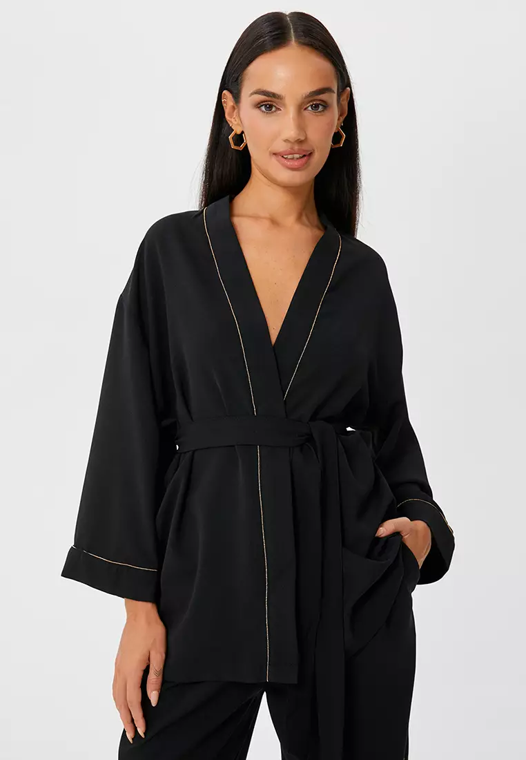 Kimono with Shimmer Ribbon Detail with Belt