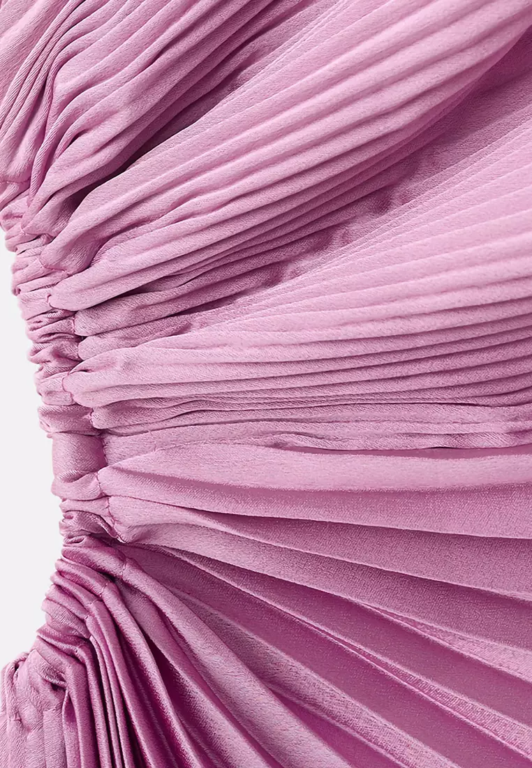 Pleated Asymmetrical Dress With Opening