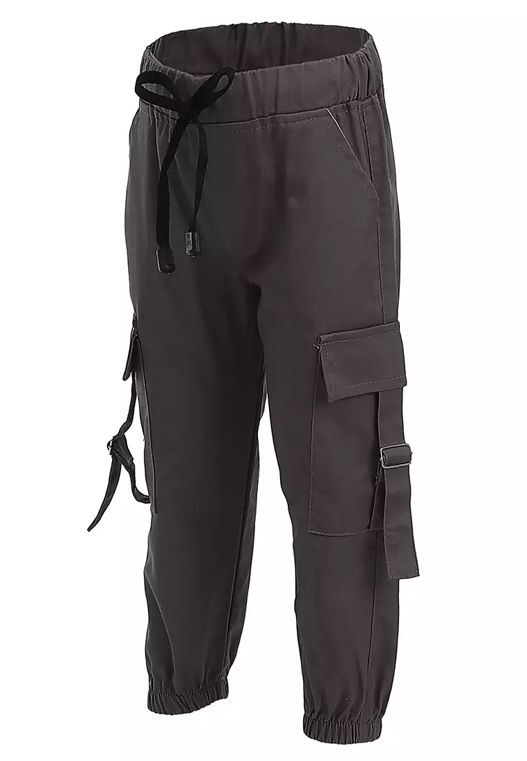 Yocelyn Celana Jogger Anak Perempuan Variasi Saku Kids Long Pants Plian Motive Material Cotton ORIGINAL - Dark Gray