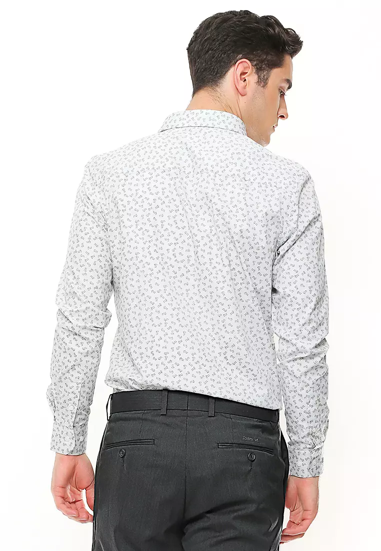 Johnwin - Kemeja Formal - Kemeja Pria - Kemeja Lengan Panjang - Slim Fit- Motif Bahan -  Putih - FSH.650.K371.688.C L/S