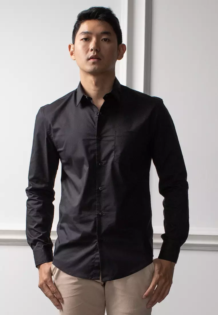 Kemeja tangan panjang Formal Stretch oxcon Black