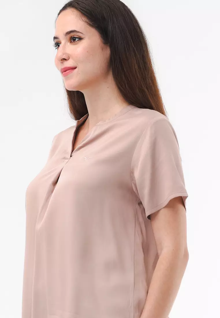 Plain Single Bold Twill Short Sleeve Blouse