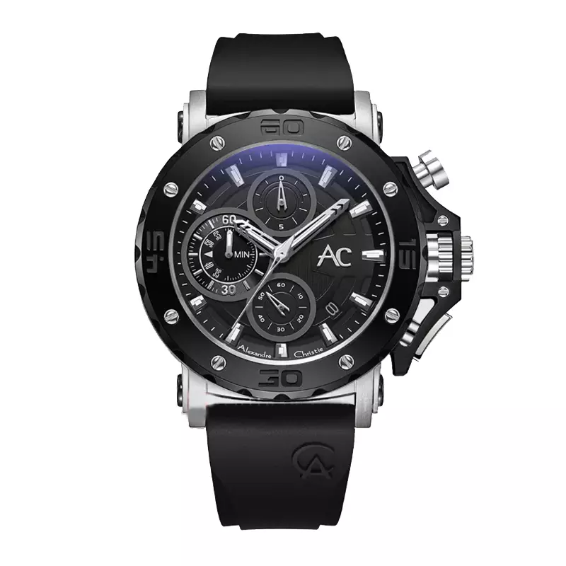 Alexandre Christie AC 9205 Silver Black Rubber MCRTBBA