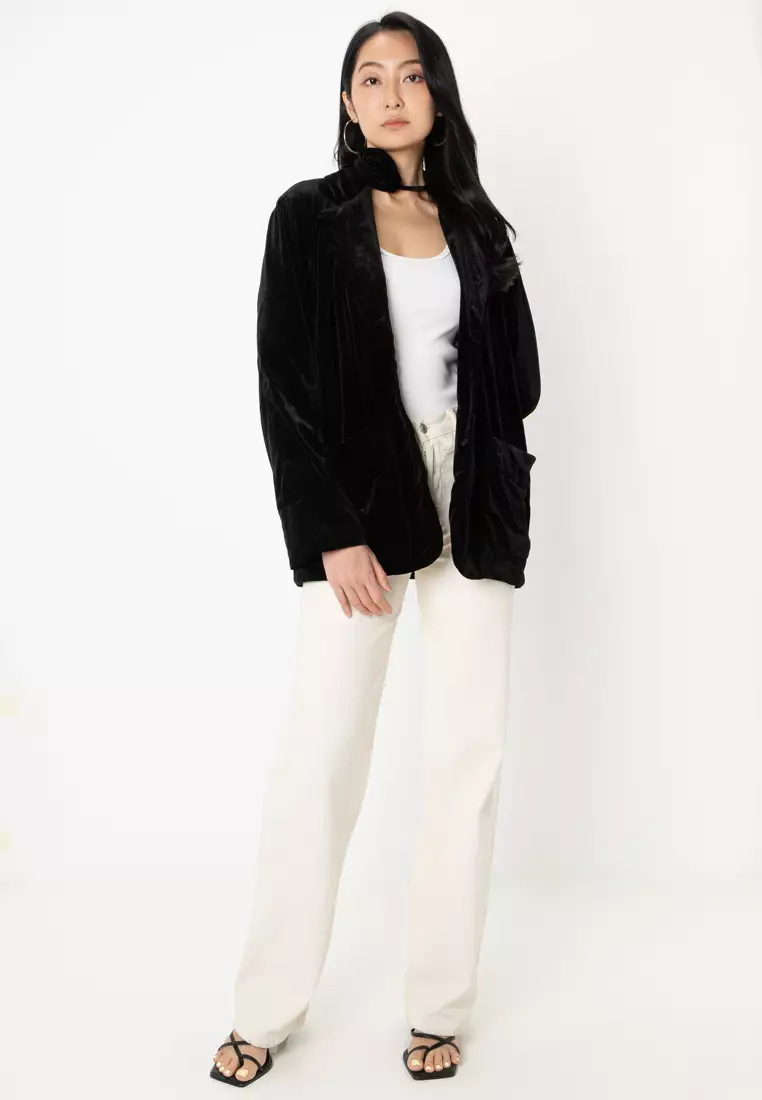 Flower Choker Velvet Blazer