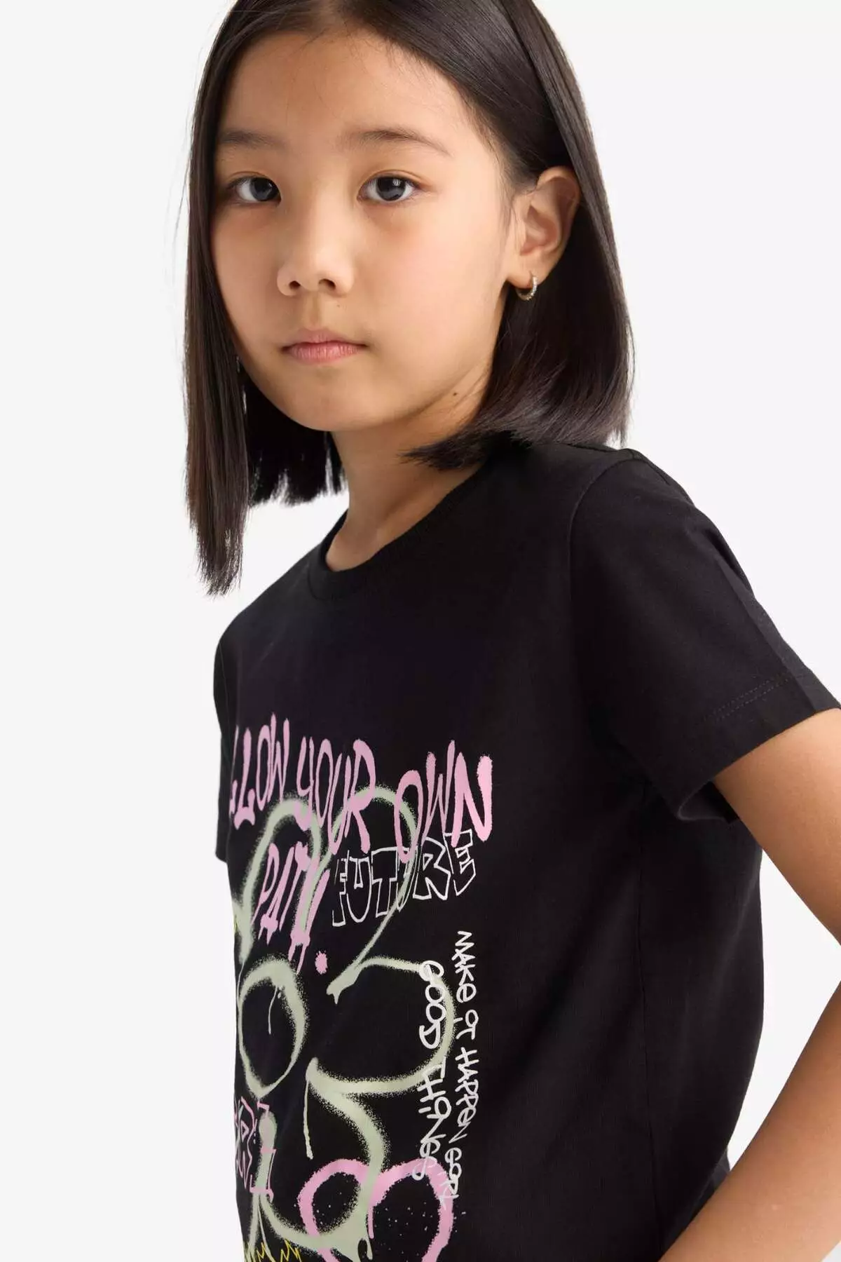 Girl's Crew Neck Printed Short Sleeve T-Shirt E0383A825Sm