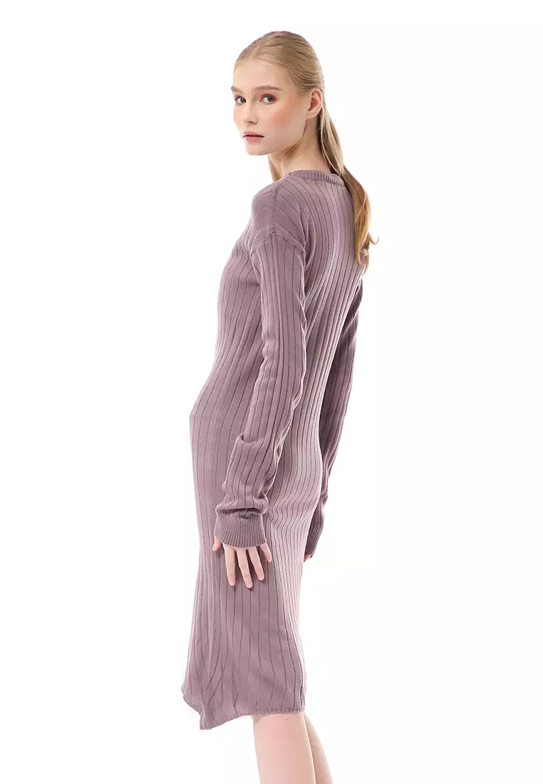 Adela Dress Rajut Tunik Wanita Motif Polos Long Sleeve Relaxed Fit - Burgundy