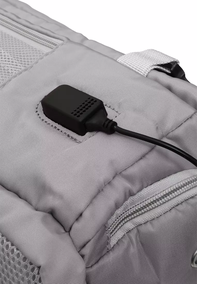 Afra Tas Ransel Wanita Motif Polos Casual Backpack Multifunction Large Compartment Material Nylon ORIGINAL - Silver