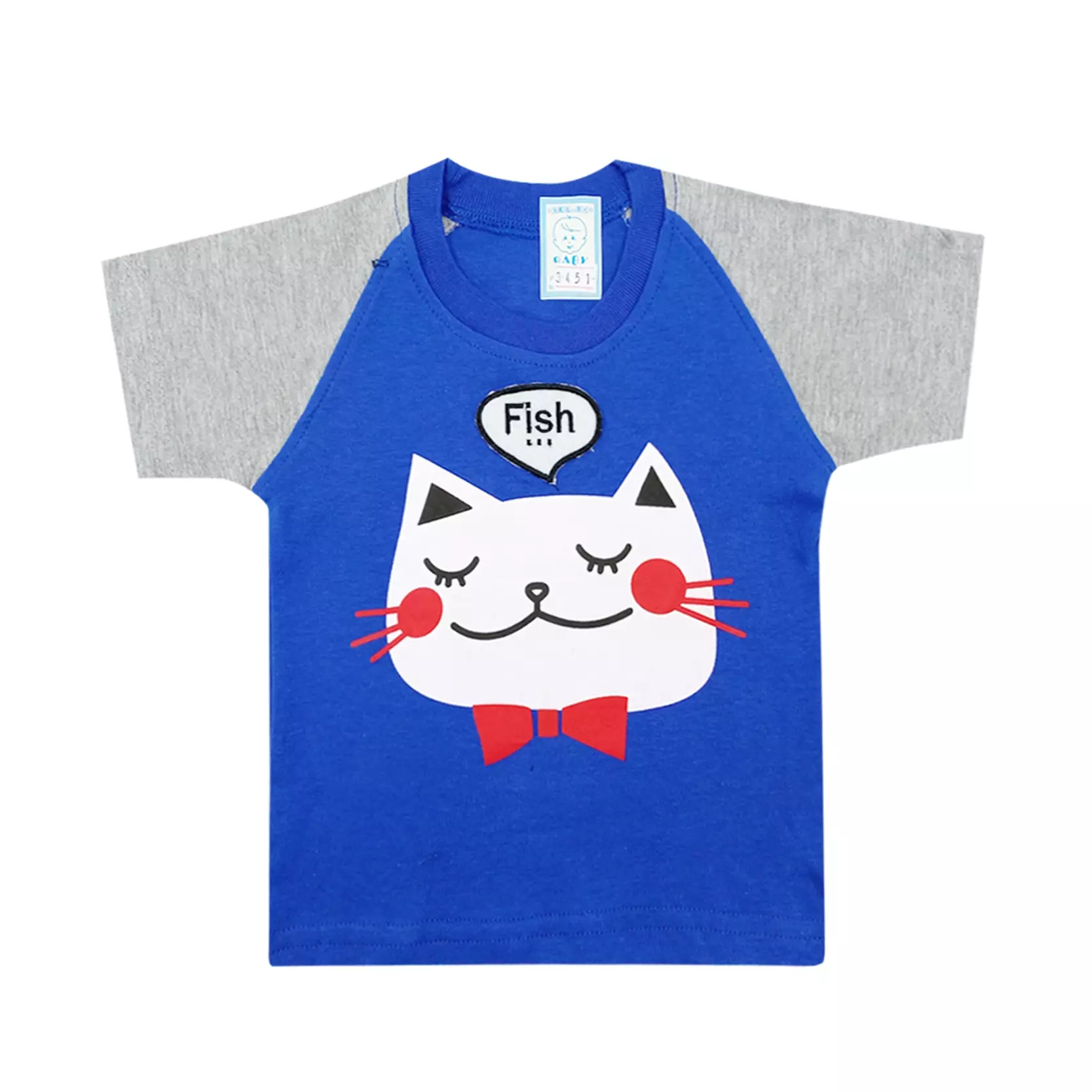 Wakakids Baju Bayi Anak Laki Laki Lengan Pendek Usia 6 Bulan Hingga 12 Bulan Setelan Celana Jeans Jogger Motif Cat Fish 3451 Biru