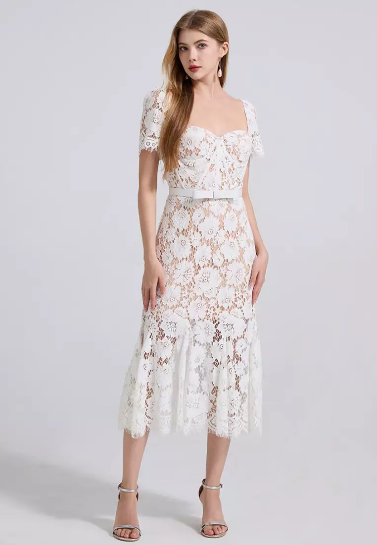 French high-end sexy square neck lace dress CA25070939W