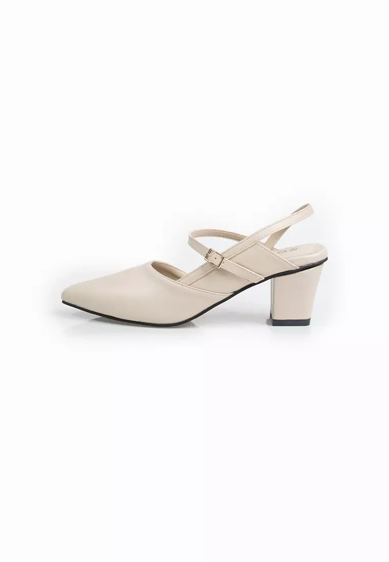 SEIS Pamela Mules Heels Wanita | Slingback Hak 5 cm - CREAM