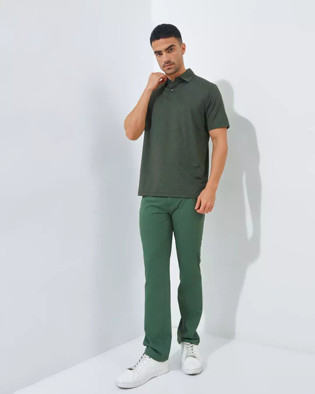 Jack Nicklaus Fourseasons Premium Tonal Two Color Solid Polo Olive Shadow Colour Olive Shadow - Fitting Regular