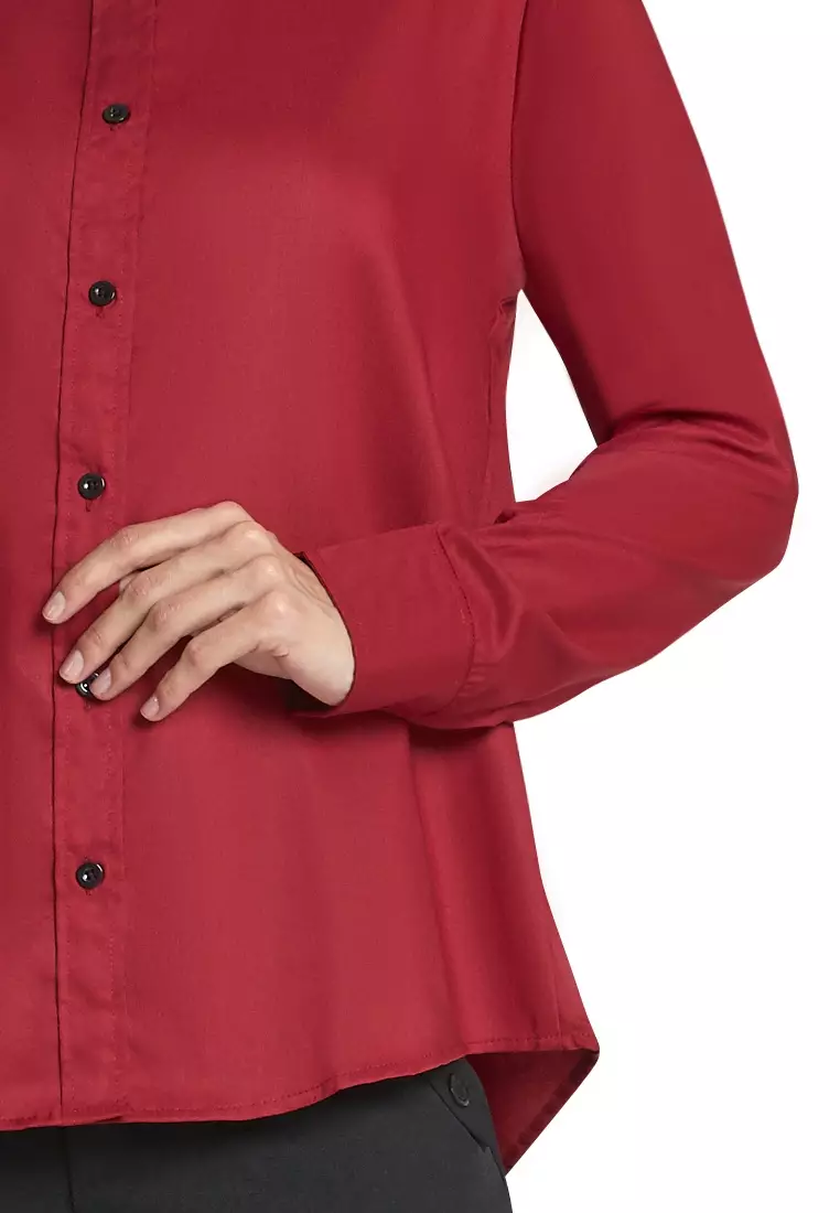 Zwetta Kemeja Lengan Panjang Plain Shirt Basic Atasan Wanita Regular Fit - Maroon