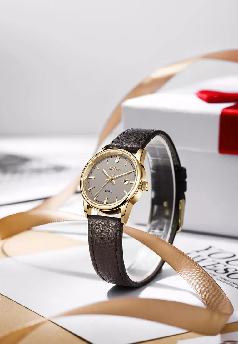 Jam Tangan Wanita Original Anggun Kalender Tali Kulit Anti Air Jam Tangan Cewek