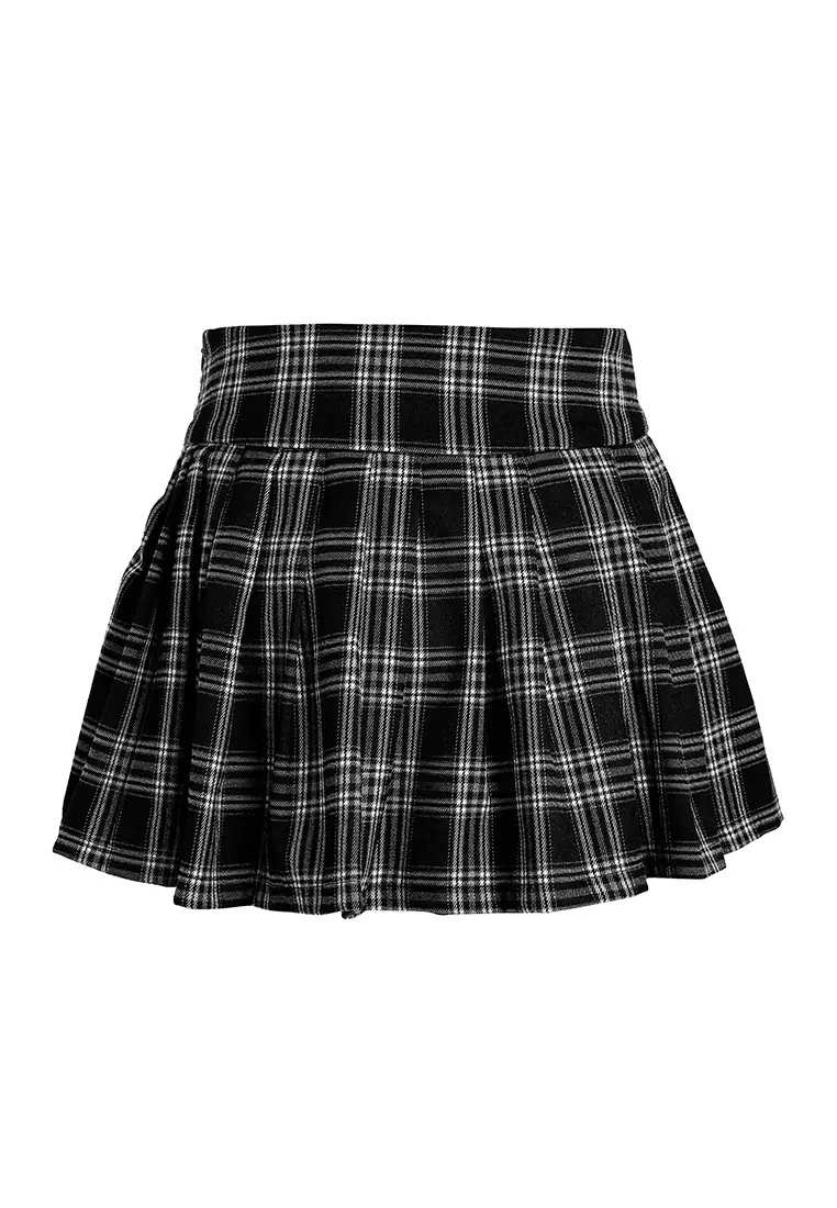 Plaid Pleated Tennis Skirt In Black