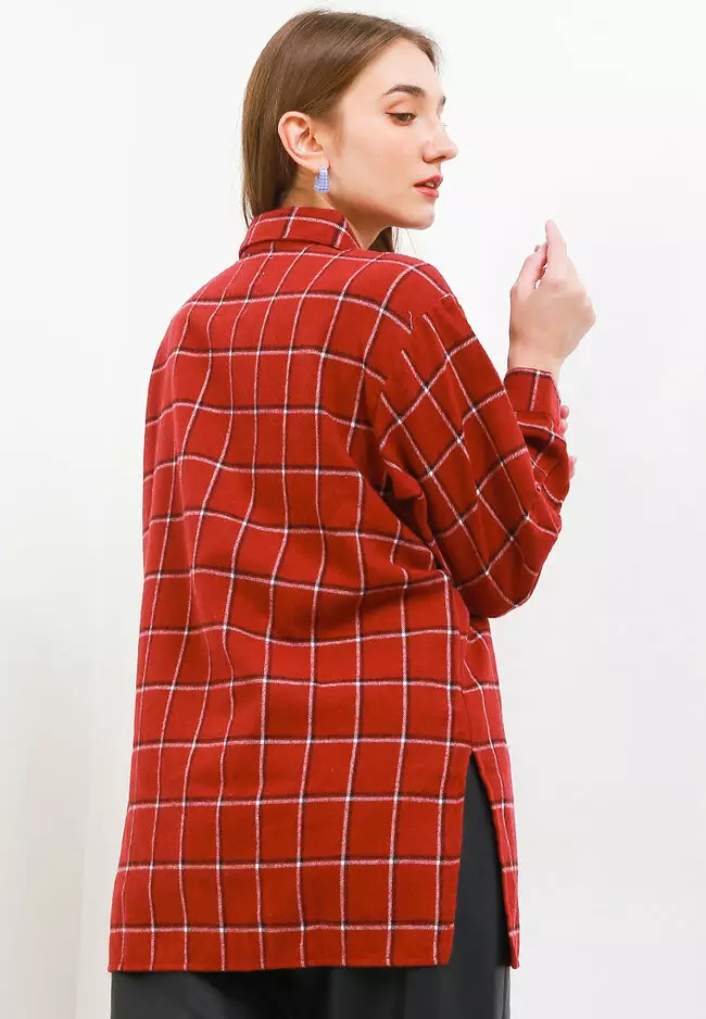 Kemeja Wanita Aura Red Black