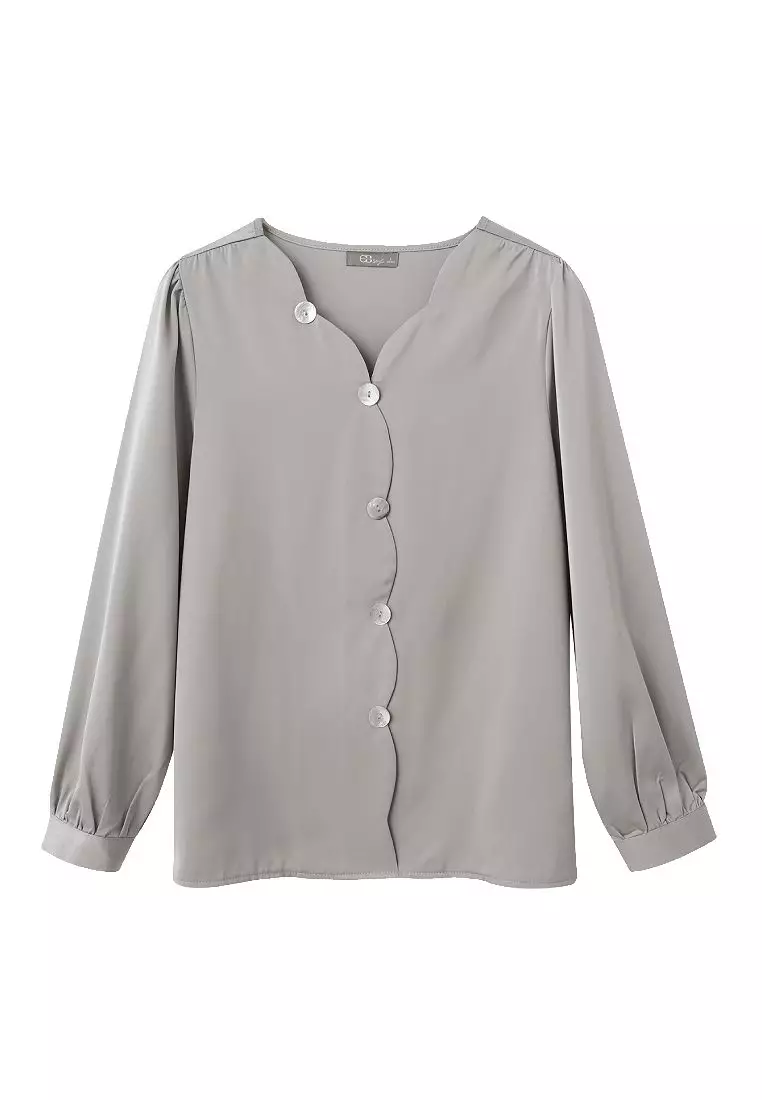 Buy OBSTYLE Long-Sleeve Shirt with Subtle Sheen and Wavy Collar ...