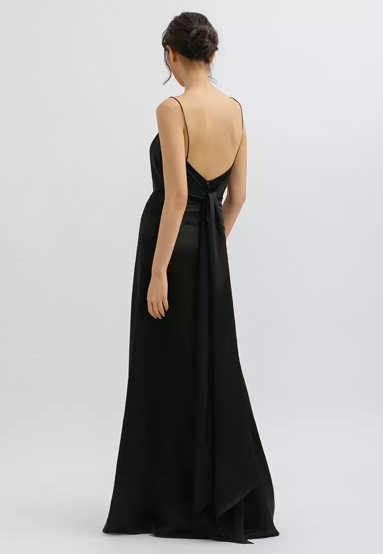 Backless Tied Flare Maxi Dress in Black