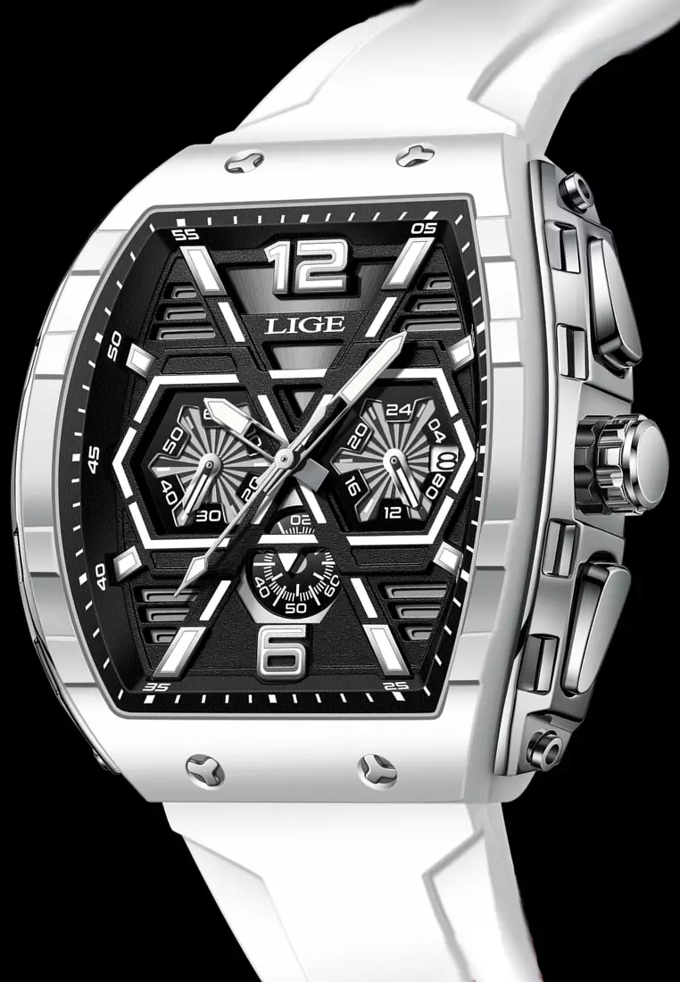 Unisex Tonneau Shaped Quartz Watch on Rubber Strap