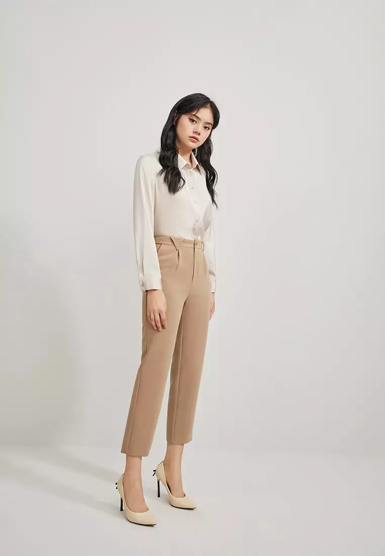 Long Sleeve Satin Button Blouse