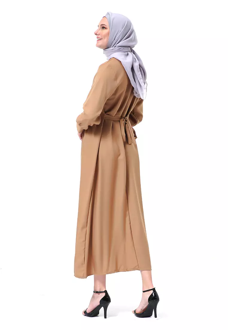 Kiyah Dress Button Muslimah Atasan Wanita Long Sleeve Premium Quality - Mocca
