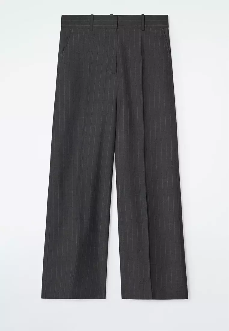 Regular Pinstriped Wool Wide-Leg Trousers