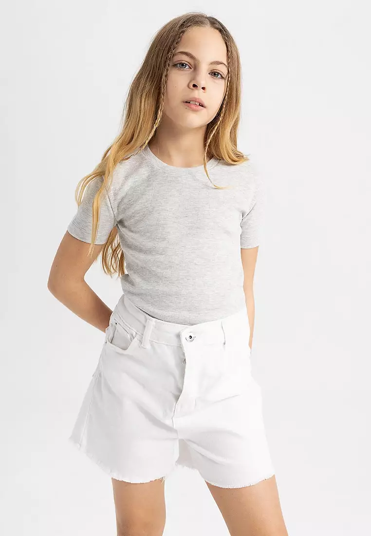 Slim Fit Slim Cut Crew Neck Ribbon Basic Plain Short Sleeve T-Shirt