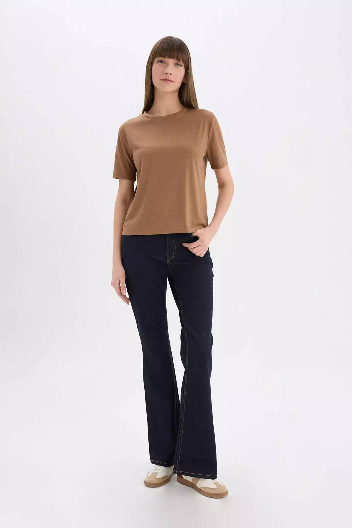 Relax Fit Crew Neck Silvery Fabric Short Sleeve T-Shirt C1662Ax25Sp