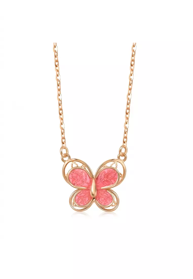 Delicate Gold 18K Rose Gold Butterfly Necklace for Women 92260N