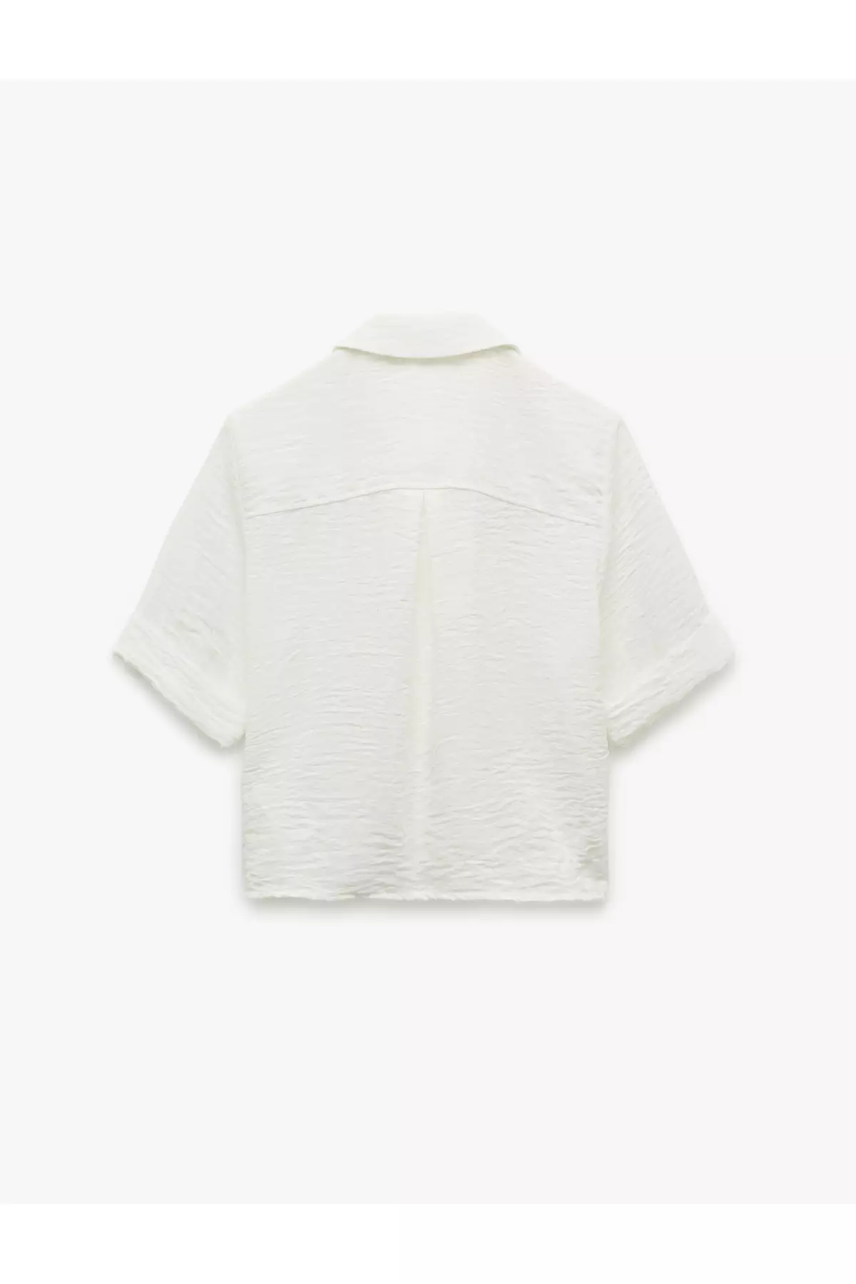 Classic Lapel Flap Pocket Detail Half Sleeve Relaxed Fit Crop Shirt