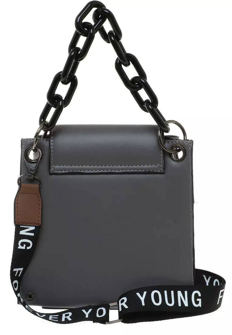 Xena Slingbag Wanita Tali Rantai Motif Polos High Quality Premium - Grey