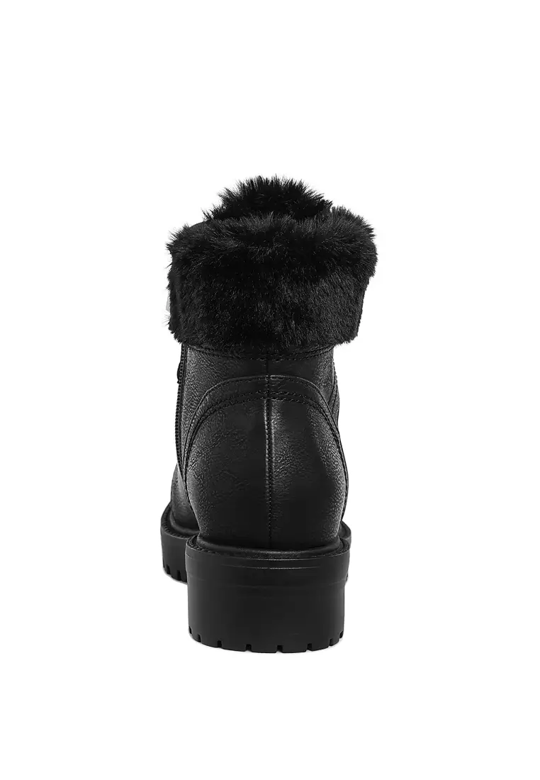 Faux Fur Collar Ankle Boots in Black