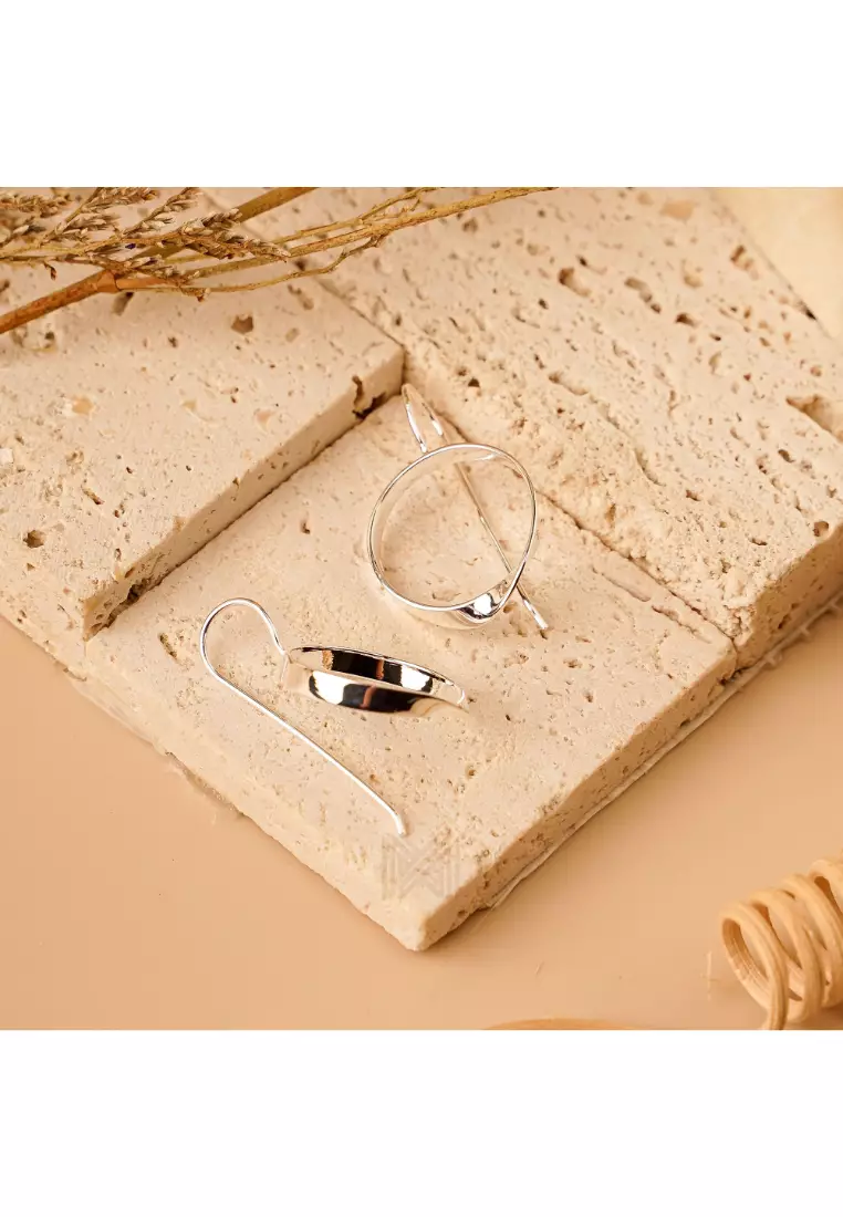 Minimal Circle Arched Silver Hook Earrings with 925 Sterling Silver