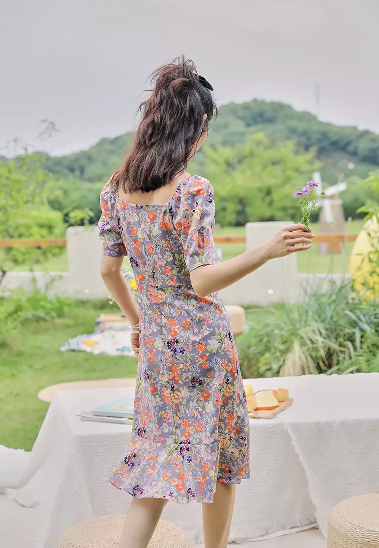 Buy Hopeshow Chest Ribbon Floral Midi Dress 2025 Online | ZALORA