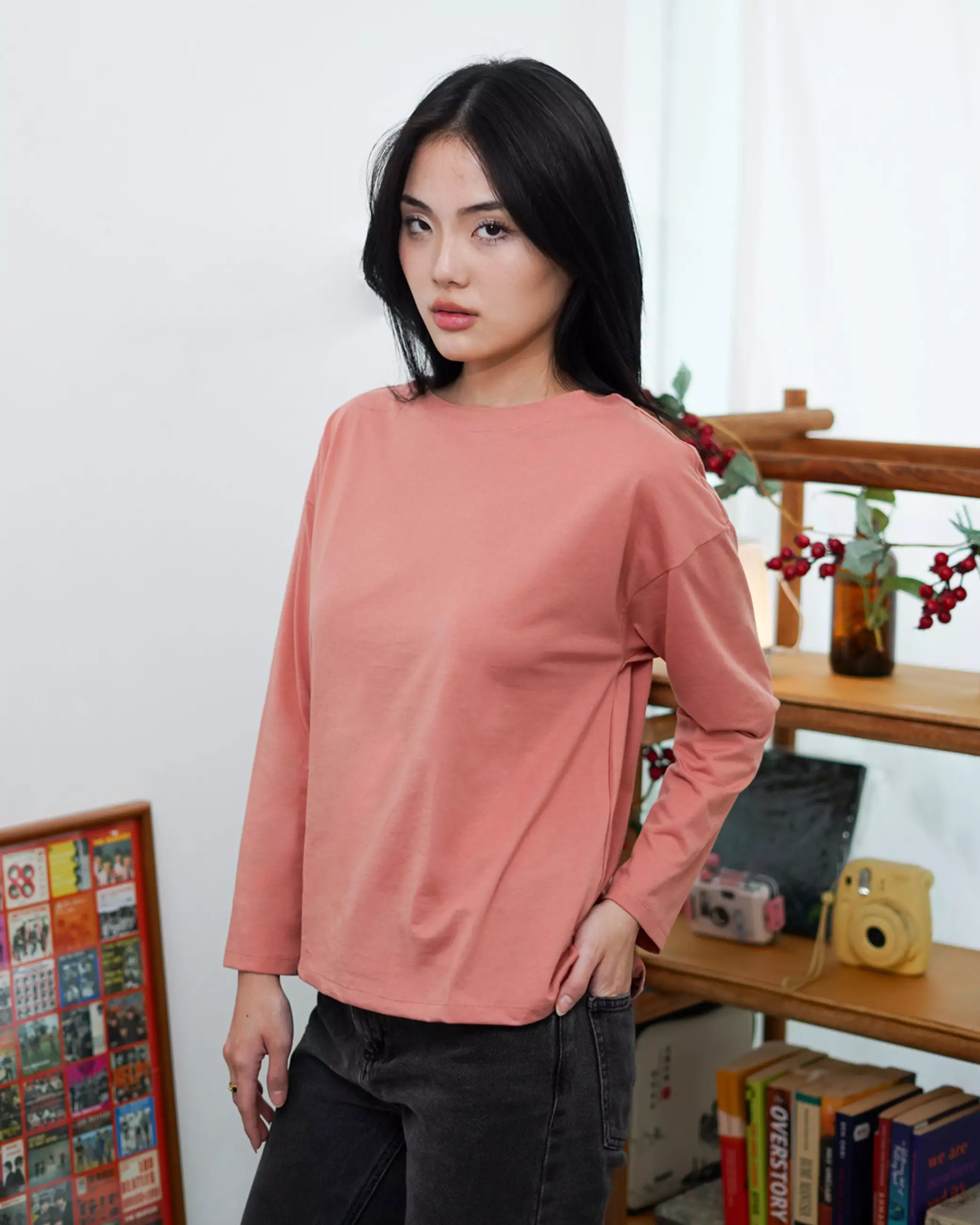 Matsuda Kaos Oversize Polos Wanita Lengan Panjang T Shirt Olive